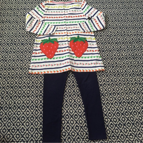 SOLD Mini Boden Girls Fruit Strawberry Tunic & 2x leggings red navy - Picture 3 of 3